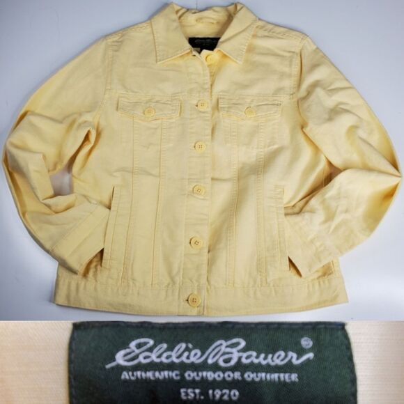 M EDDIE BAUER LINEN COTTON PALE PASTEL YELLOW SHIRT SHACKET JACKET MEDIUM - Picture 1 of 14